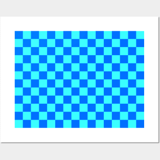 Blue Checkered Square Pattern Posters and Art